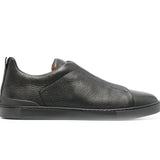 Zegna Triple Stitch Mocassim Preto Couro