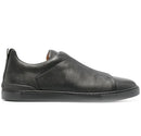 Zegna Triple Stitch Mocassim Preto Couro