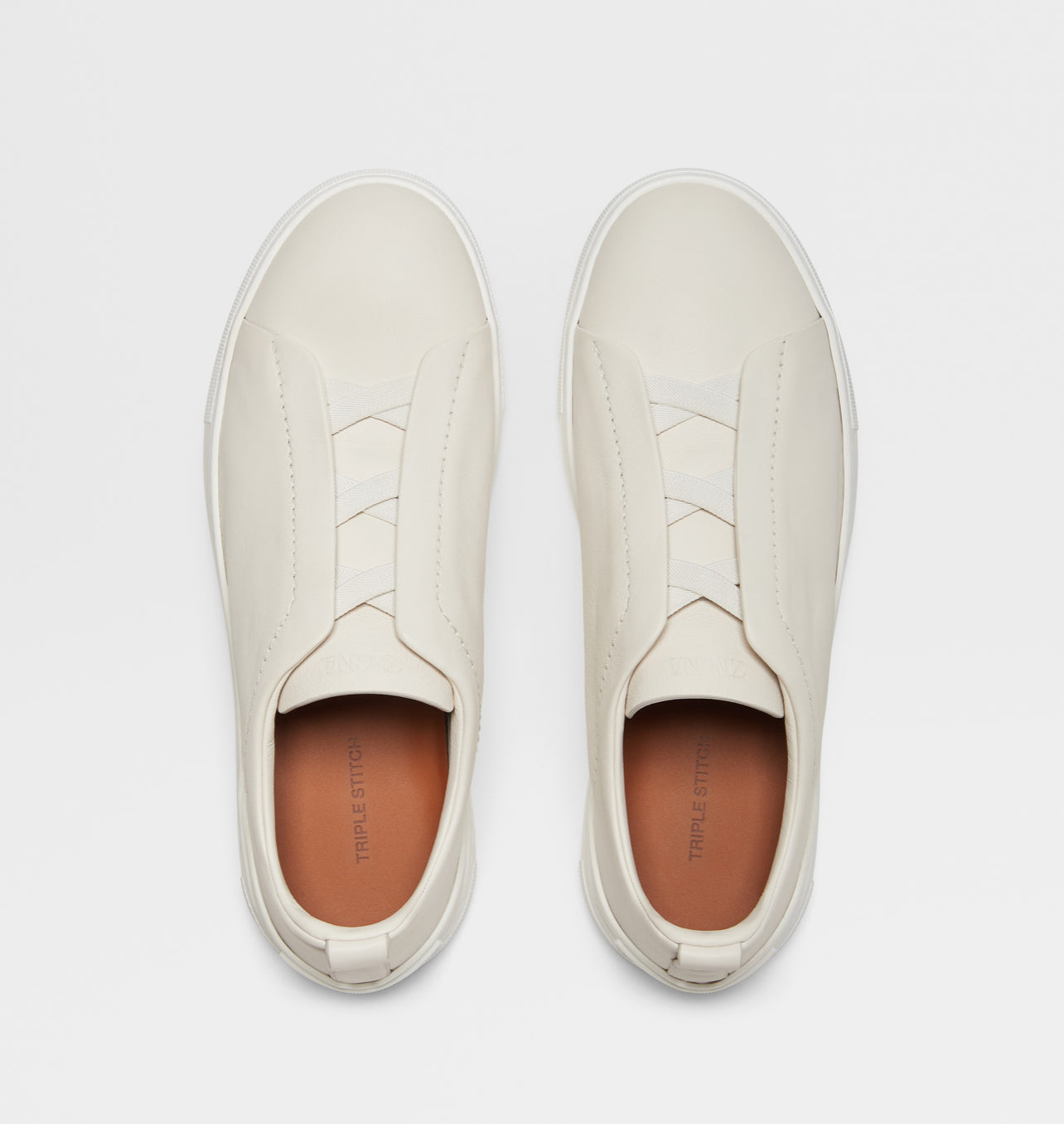 Zegna SECONDSKIN Triple Stitch Off-White Couro