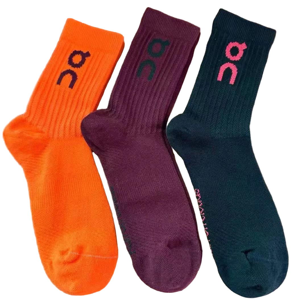 Meia On Running Logo Sock Orange/Burgundy/Black (3 Pares)