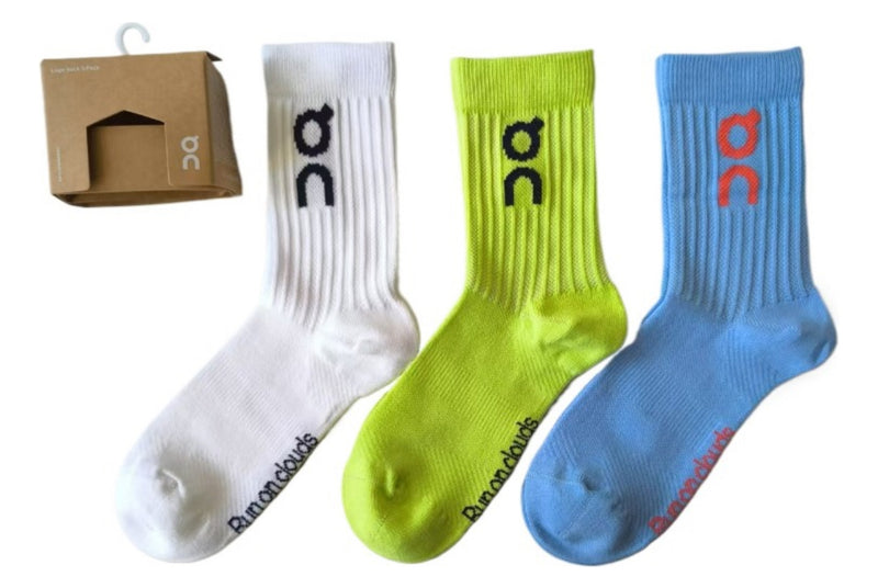 Meia On Running Logo Sock White/Lemon/Blue (3 Pares)