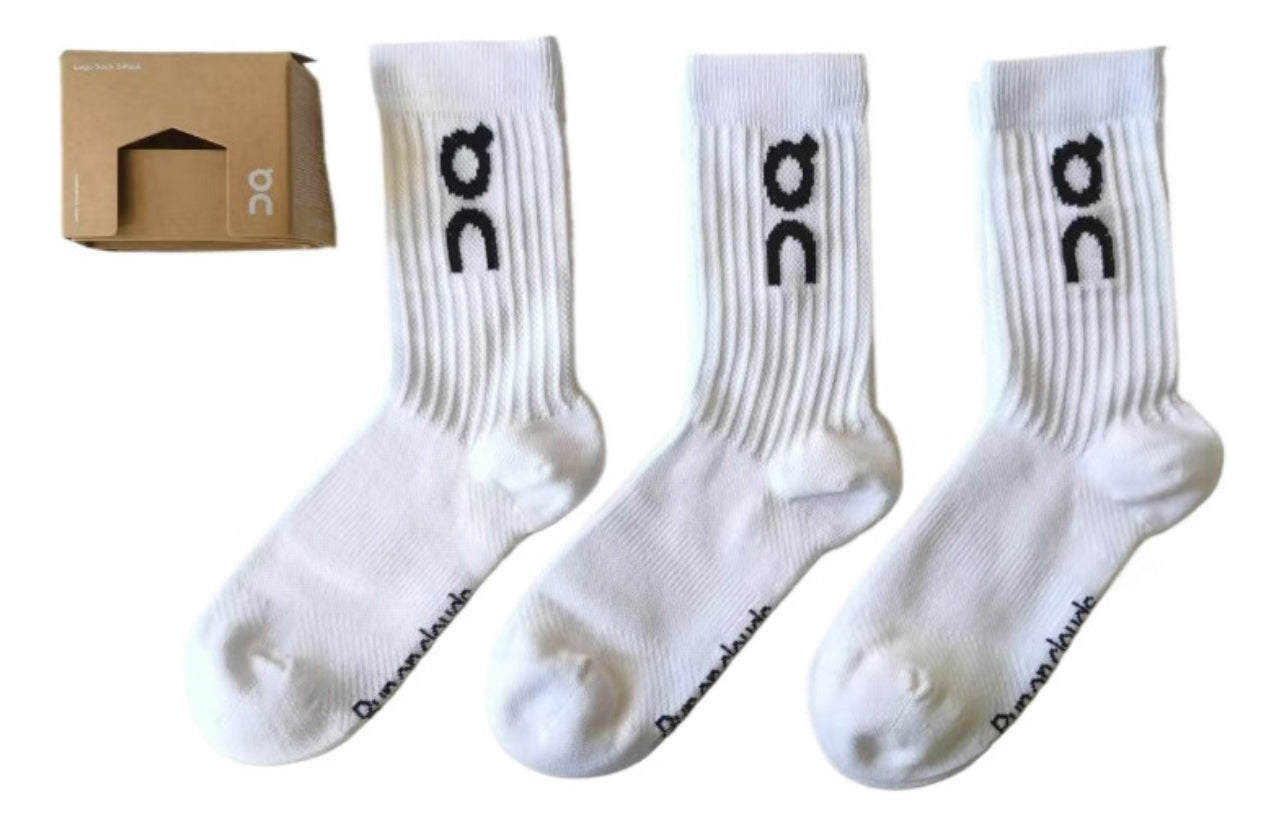 Meia On Running Logo Sock White (3 Pares)