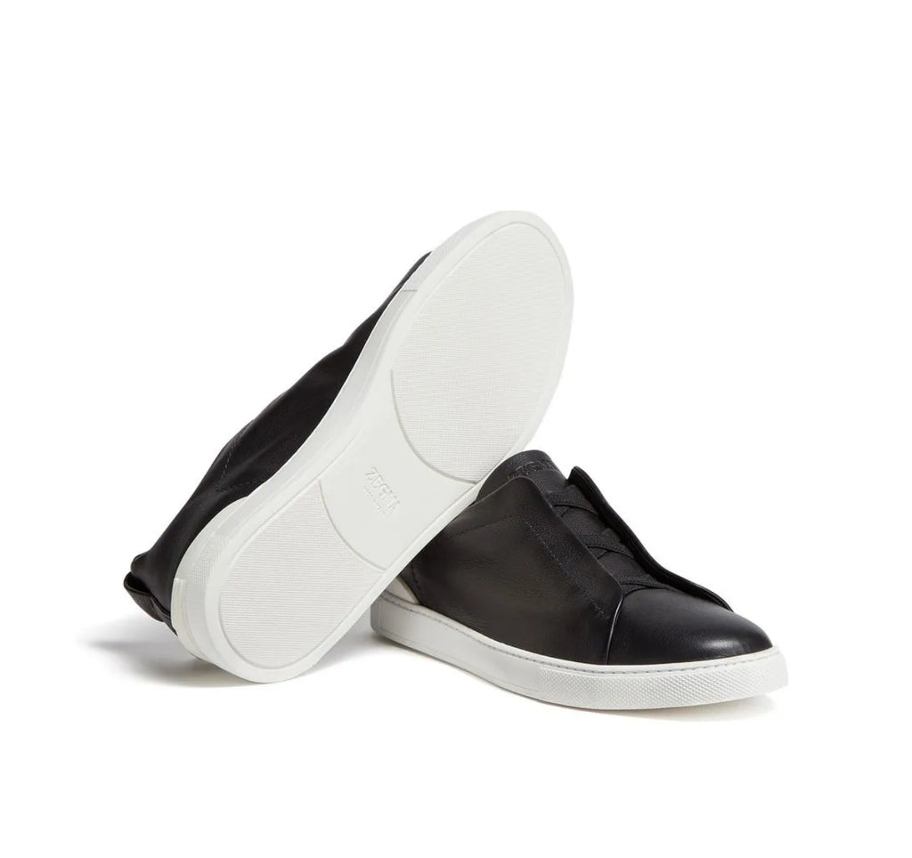 Zegna SECONDSKIN Triple Stitch Couro Preto