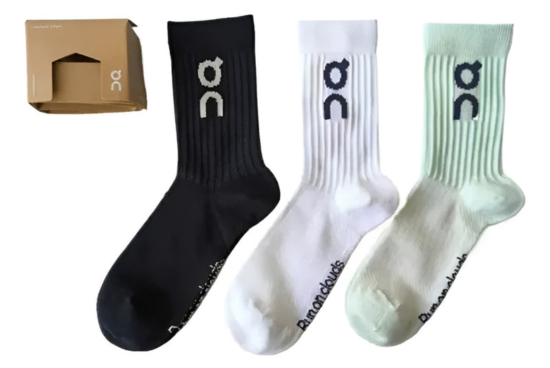 Meia On Running Logo Sock Black/White/Green (3 Pares)