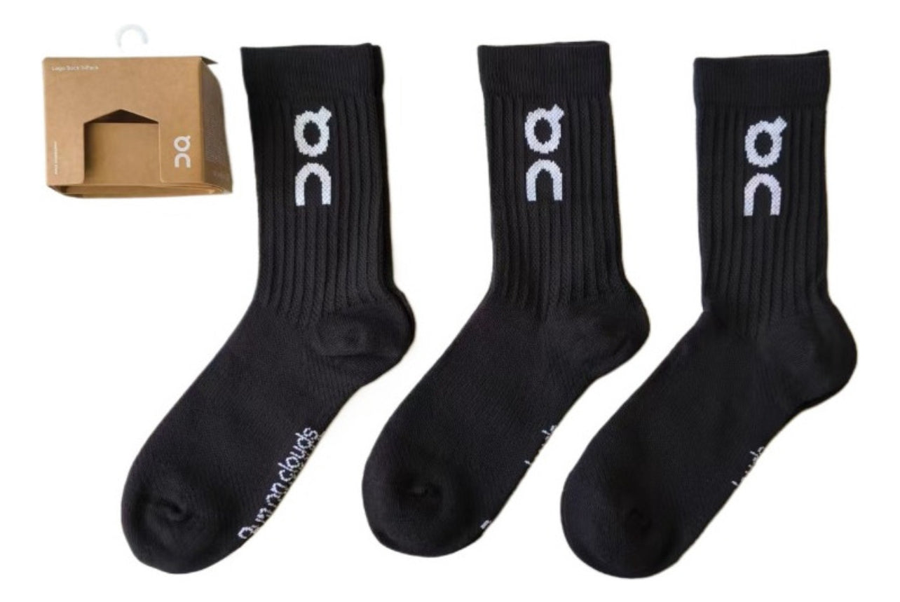 Meia On Running Logo Sock Black (3 Pares)
