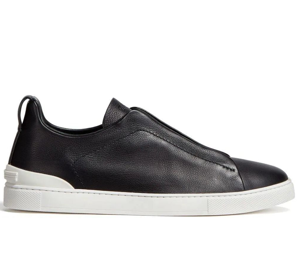 Zegna SECONDSKIN Triple Stitch Couro Preto